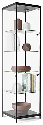 Display Case W/ LED Lighting, 4 Fixed Shelves & Locking Door - Black