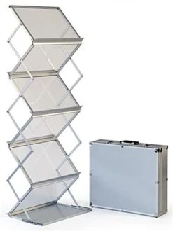 5-Pocket Portable Literature Floor Stand W/ Hard Case, Adjustable, 18.75"w - Silver