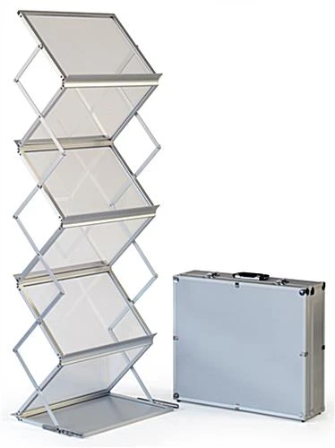 5-Pocket Portable Literature Floor Stand W/ Hard Case, Adjustable, 18.75"w - Silver 3 5-Pocket Portable Literature Floor Stand W/ Hard Case, Adjustable, 18.75"w - Silver