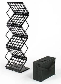 6-Pocket Portable Literature Floor Stand With Case, Adjustable, 18.25"w - Black