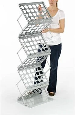 6-Pocket Portable Literature Floor Stand With Case, Adjustable Height, 18"w - Silver -LuxeDisplay Shop lrjnya3slv.ra2 preview