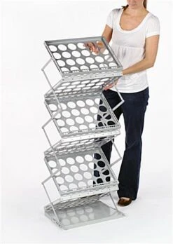 6-Pocket Portable Literature Floor Stand With Case, Adjustable Height, 18"w - Silver -LuxeDisplay Shop lrjnya3slv.ra3 preview