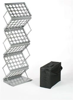 6-Pocket Portable Literature Floor Stand With Case, Adjustable Height, 18"w - Silver
