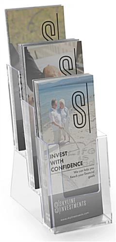 3-Tiered Brochure Holder, 4"w, Wall Or Tabletop - Clear