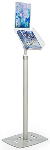 Literature Floor Stand Fits 8.5 X 11 Magazines, Single Pocket W/ Sign Holder - Silver