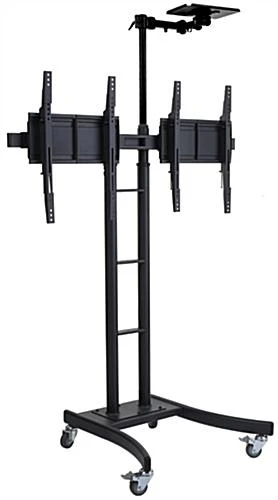 Dual TV Stand W/ 2 Mounts, Fits Monitors 32”-65”, W/ Camera Shelf, Adjustable - Black 3 Dual TV Stand W/ 2 Mounts, Fits Monitors 32”-65”, W/ Camera Shelf, Adjustable - Black