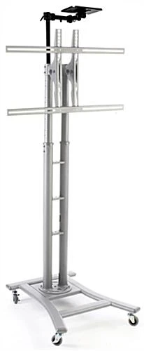 TV Stand W/ 8 Heights, Fits Monitors 32 To 70", W/ Camera Shelf - Silver