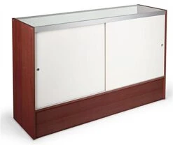 Retail Counter W/ Cherry Finish, Adjustable Tempered Glass Shelves & Sliding Doors -LuxeDisplay Shop mrc5chkd.ra2 preview
