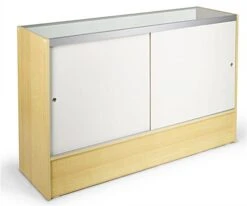 Retail Counter W/ Maple Finish, Adjustable Tempered Glass Shelves & Sliding Doors 7 Retail Counter W/ Maple Finish, Adjustable Tempered Glass Shelves & Sliding Doors -LuxeDisplay Shop mrc5hmkd.ra2 preview