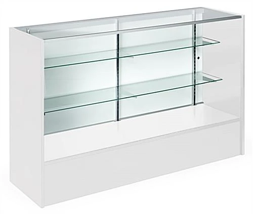 5' Retail Counter W/ White Finish, Adjustable Tempered Glass Shelves & Sliding Doors 3 5' Retail Counter W/ White Finish, Adjustable Tempered Glass Shelves & Sliding Doors