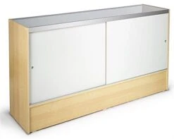 Retail Counter W/ Maple Finish, Adjustable Tempered Glass Shelves & Sliding Doors -LuxeDisplay Shop mrc6hmkd.ra2 preview
