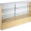 Retail Counter W/ Maple Finish, Adjustable Tempered Glass Shelves & Sliding Doors