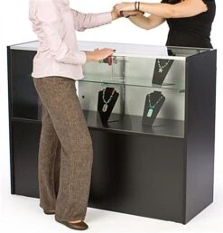 Retail Counter W/ Black Cabinet Base, Sliding Doors & Adjustable Shelf -LuxeDisplay Shop mrchv4bkkd.ra5 preview