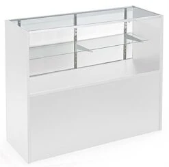 4’ Display Counter W/ White Finish, Adjustable Tempered Glass Shelf & Sliding Doors