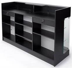6ft Cash Wrap W/Display Case Front, Tempered Glass, Locking Drawers & Shelves - Black -LuxeDisplay Shop mrclsc72bk.ra6 preview