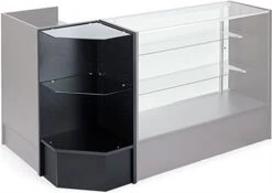 Corner Retail Counter W/ Adjustable Tempered Glass Shelves & Black Finish -LuxeDisplay Shop mrcornerbk.ra1 preview