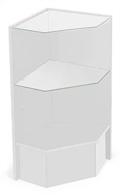 Corner Retail Counter W/ Adjustable Tempered Glass Shelves & White Finish