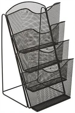 4 Tier Literature Rack For Countertop, Fits 8.5x11 & 4x9 Pamphlets, Mesh - Black