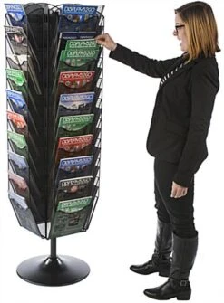 10 Tier Literature Rack For Floor, 4 Sided, Fits 8.5x11 & 4x9, Rotating, Mesh - Black -LuxeDisplay Shop mshrk40f.renv preview