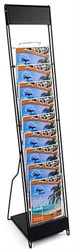 10-Tiered Metal Wire Magazine Floor Stand, 8.5"w, Portable - Black
