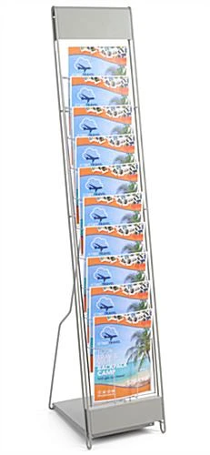 10-Tiered Metal Wire Magazine Floor Stand, 8.5"w, Portable - Silver
