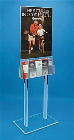 22 X 28 Poster Floor Stand, 5 Literature Pockets, 4"/8.5"w, Double Sided - Clear