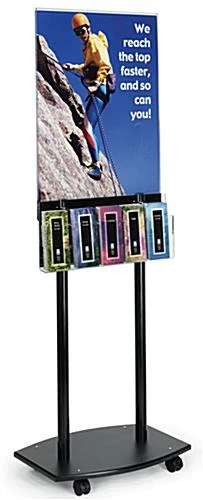 22x28 Poster Floor Stand, 5 Literature Pockets, 4/8.5"w, Double Sided, Wheels - Black