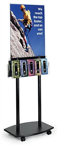 22x28 Poster Floor Stand, 10 Literature Pocket, 4/8.5"w, Double Sided, Wheels - Black