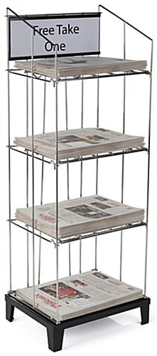 4-Tiered Wire Newspaper Rack For Floor, With Separate Header, Holds 90 Papers, Black