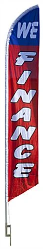 14' Feather Flag & Ground Spike With Pre-printed WE FINANCE Message - Red & Blue
