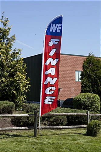 14' Feather Flag & Ground Spike With Pre-printed WE FINANCE Message - Red & Blue 4 14' Feather Flag & Ground Spike With Pre-printed WE FINANCE Message - Red & Blue - Image 2
