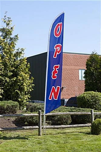 14' Feather Flag & Ground Spike With Pre-printed OPEN Message - Blue 4 14' Feather Flag & Ground Spike With Pre-printed OPEN Message - Blue - Image 2