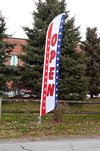 14' Feather Flag & Ground Spike With Pre-printed OPEN Message - Red, White & Blue 4 14' Feather Flag & Ground Spike With Pre-printed OPEN Message - Red, White & Blue - Image 2