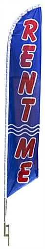 14' Feather Flag & Ground Spike With Pre-printed RENT ME Message - Blue