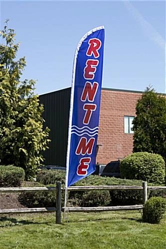 14' Feather Flag & Ground Spike With Pre-printed RENT ME Message - Blue 4 14' Feather Flag & Ground Spike With Pre-printed RENT ME Message - Blue - Image 2