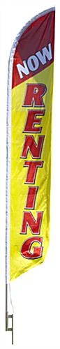 14' Feather Flag & Ground Spike With Pre-printed NOW RENTING Message - Red & Yellow