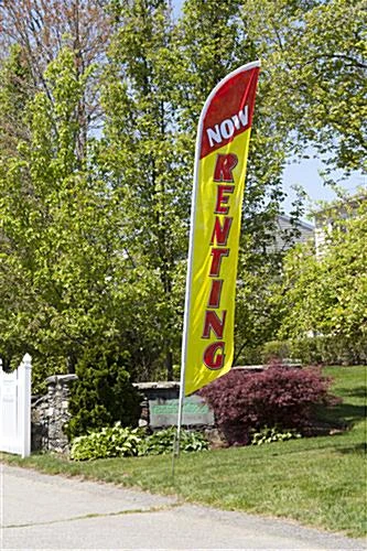 14' Feather Flag & Ground Spike With Pre-printed NOW RENTING Message - Red & Yellow 4 14' Feather Flag & Ground Spike With Pre-printed NOW RENTING Message - Red & Yellow - Image 2