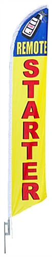 14' Feather Flag & Ground Spike With Pre-printed REMOTE STARTER Message - Yellow