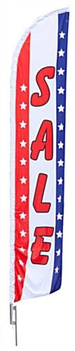 14' Feather Flag & Ground Spike With Pre-printed SALE Message - Red, White & Blue