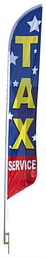 14' Feather Flag & Ground Spike With Pre-printed TAX SERVICE Message - Blue