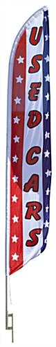 14' Feather Flag & Ground Spike With USED CARS Message - Red, White & Blue