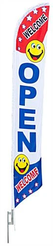 14' Feather Flag & Ground Spike With WELCOME Message - Red, White & Blue