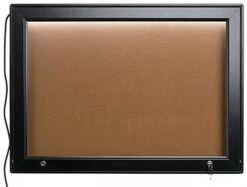 36 X 26 Enclosed Cork Board For Outdoors, Illuminated, With Locking Door - Black