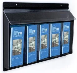 5-Pocket Outdoor Acrylic Brochure Wall Rack, 4"w, Hinged Lid - Clear