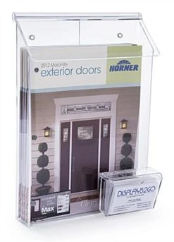 Outdoor Acrylic Magazine Wall Rack, 8.5"w, Business Card Pocket, Hinged Lid - Clear