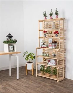 Wooden Retail Shelving Unit W/ 6 Shelves - Pine Wood