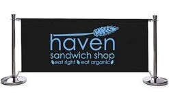 Café Barrier System W/ 11 Custom Banners (1 Color Printing) & 12 Stanchions - Black