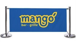 Café Barrier System W/ 7 Custom Banners (1 Color Printing) & 8 Stanchions - Blue