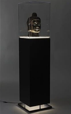 13" Pedestal Display Case, Bottom Lit, Interior LED Lights – Black -LuxeDisplay Shop pedledbkg.renv preview