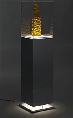 13" Pedestal Display Case, Bottom Lit, Interior LED Lights - Silver -LuxeDisplay Shop pedledsvb.renv preview